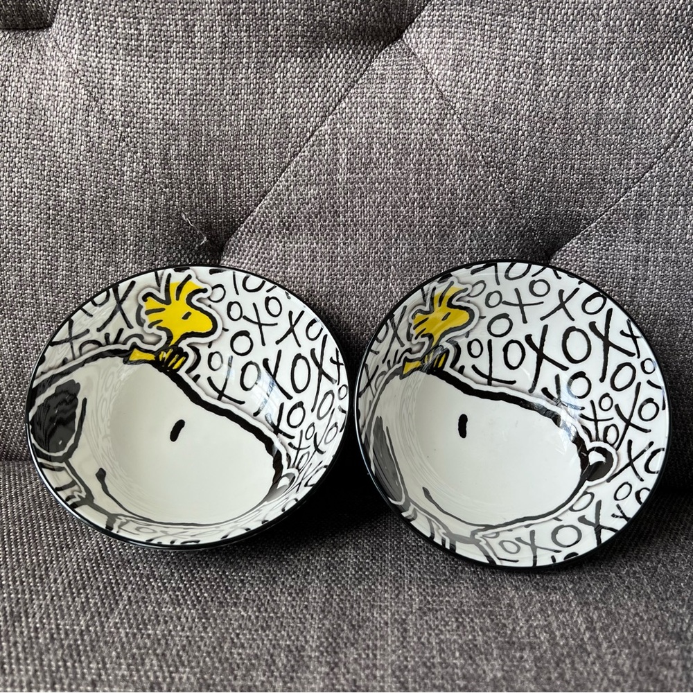 Snoopy Ceramic Collectible Bowl Set Peanuts Black and White, Yellow Canary